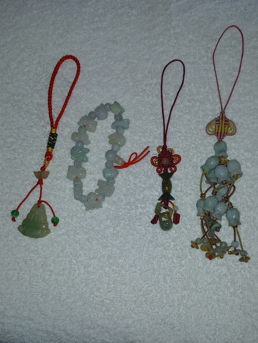 Carved Green Jade Chinese Lucky Charms Set